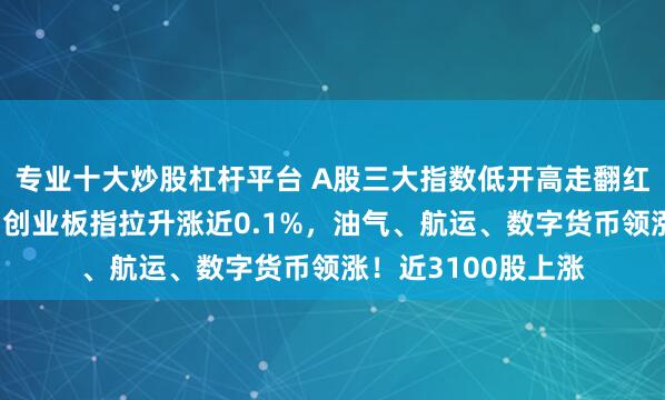 专业十大炒股杠杆平台 A股三大指数低开高走翻红，沪指拉升翻红，创业板指拉升涨近0.1%，油气、航运、数字货币领涨！近3100股上涨