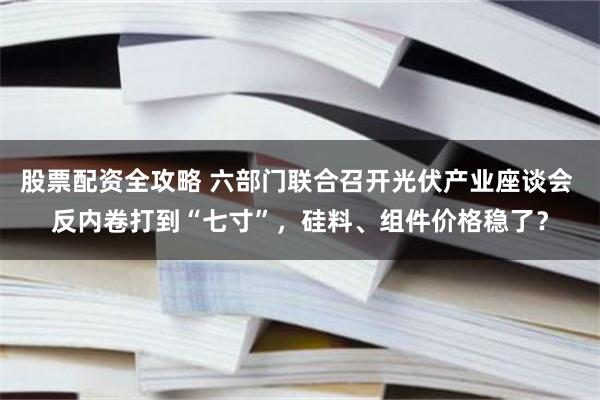 股票配资全攻略 六部门联合召开光伏产业座谈会 反内卷打到“七寸”，硅料、组件价格稳了？